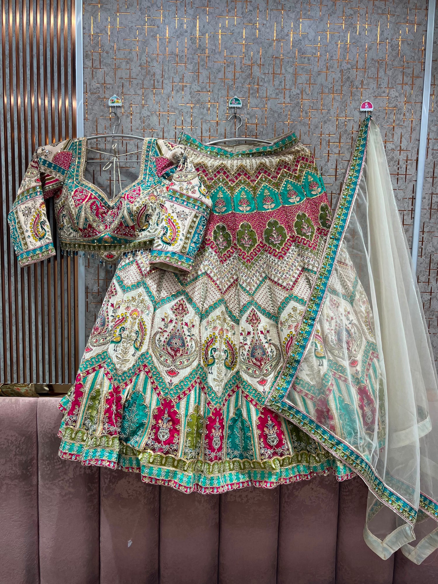 Hot Pink Peacock Crop Top Lehenga - Shopping World