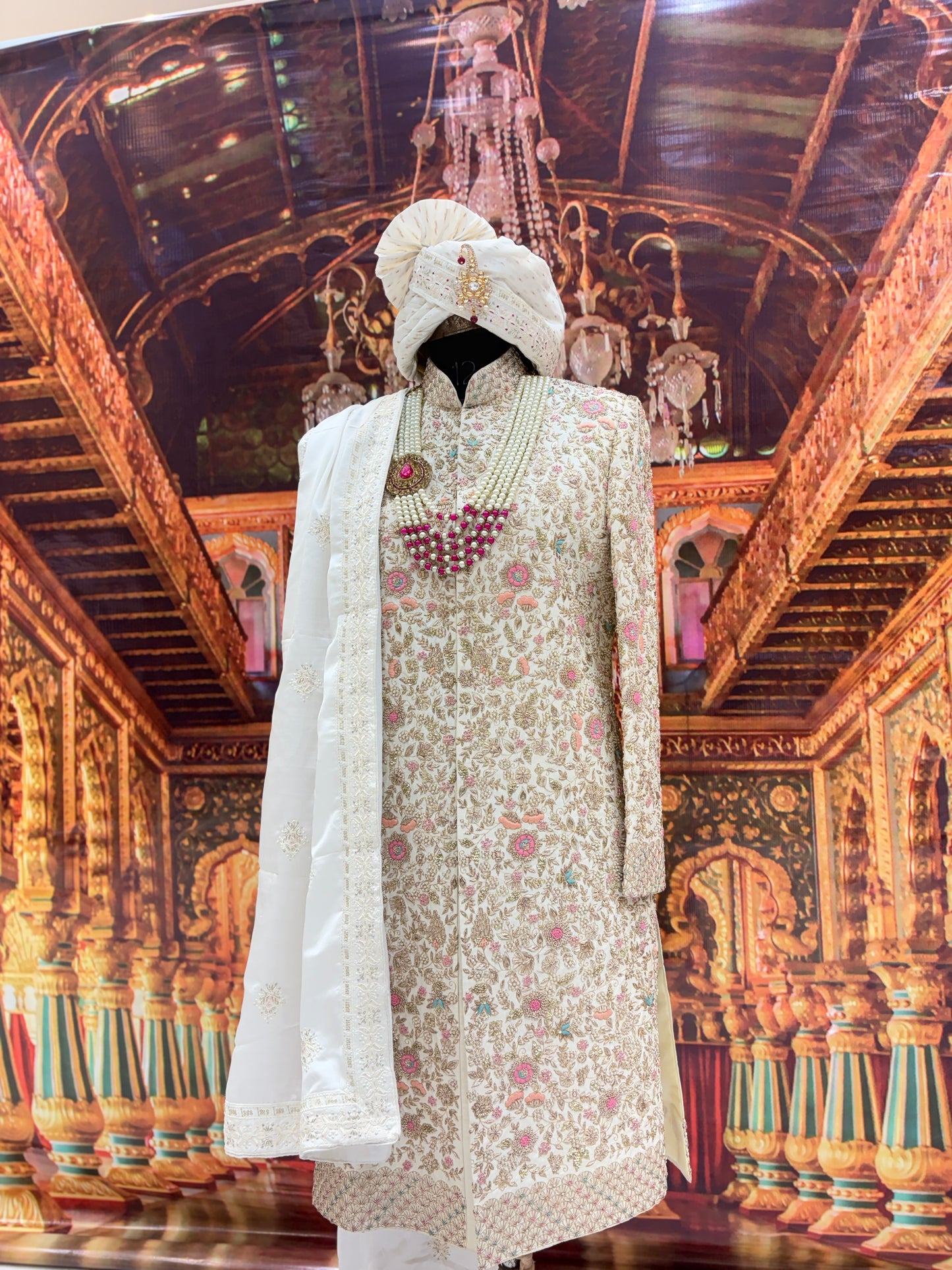 Embellished white sherwani