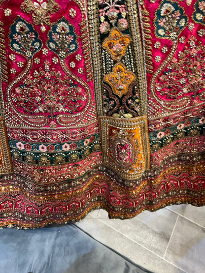 Astonishing pink golden double dupatta bridal Lehenga