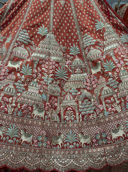 Rust Orange peach Bridal Lehenga