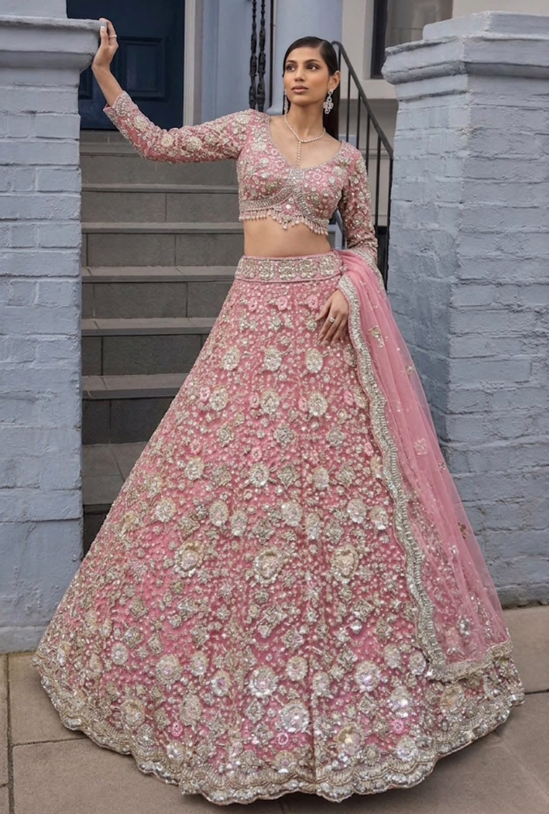 Sky Blue crop top lehenga - Shopping World