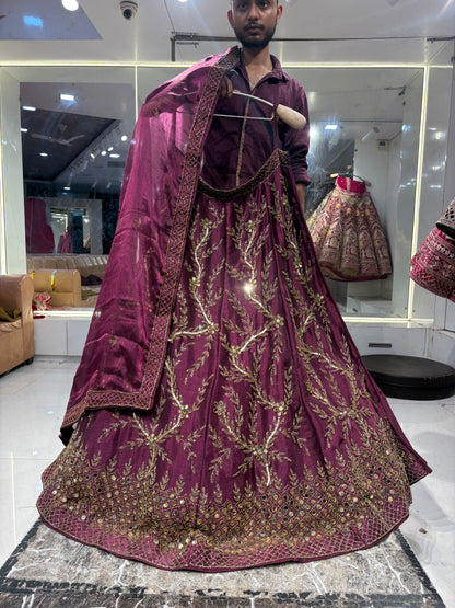 Attractive purple violet wine pink Lehenga