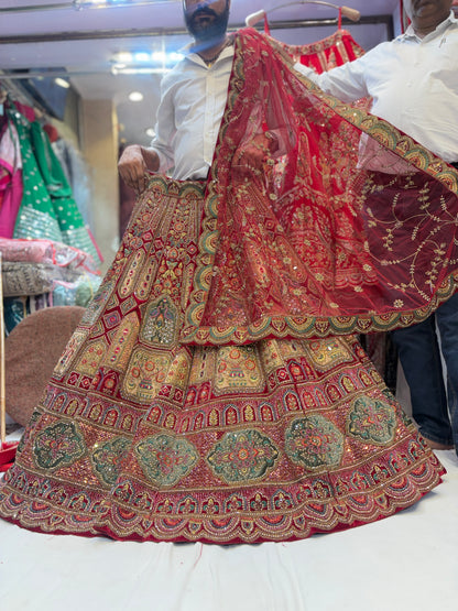 Pretty maroon red handwork bridal Lehenga