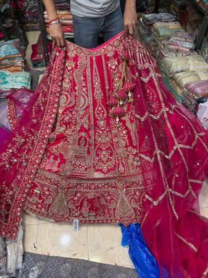 Tremendous Rani pink peacock Jaal Duptta Bridal Lehenga