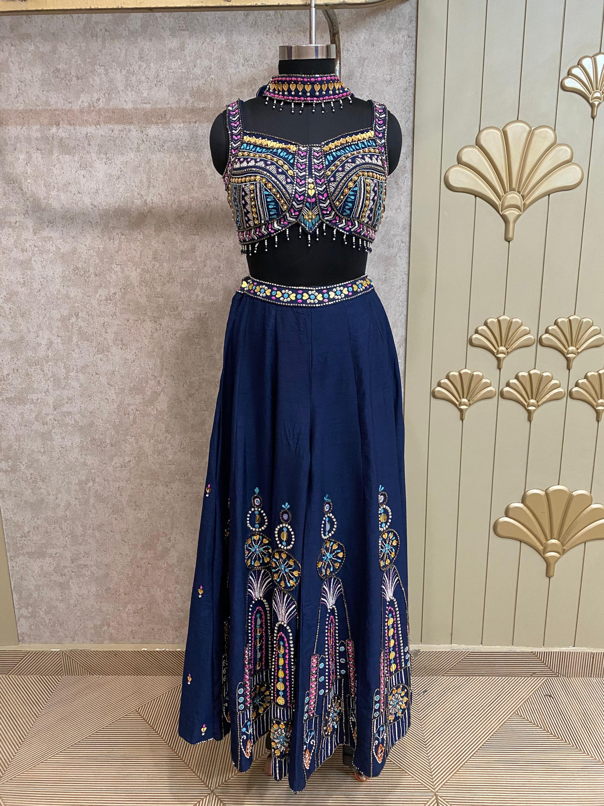Blue Long Sharara Suit Dress Material