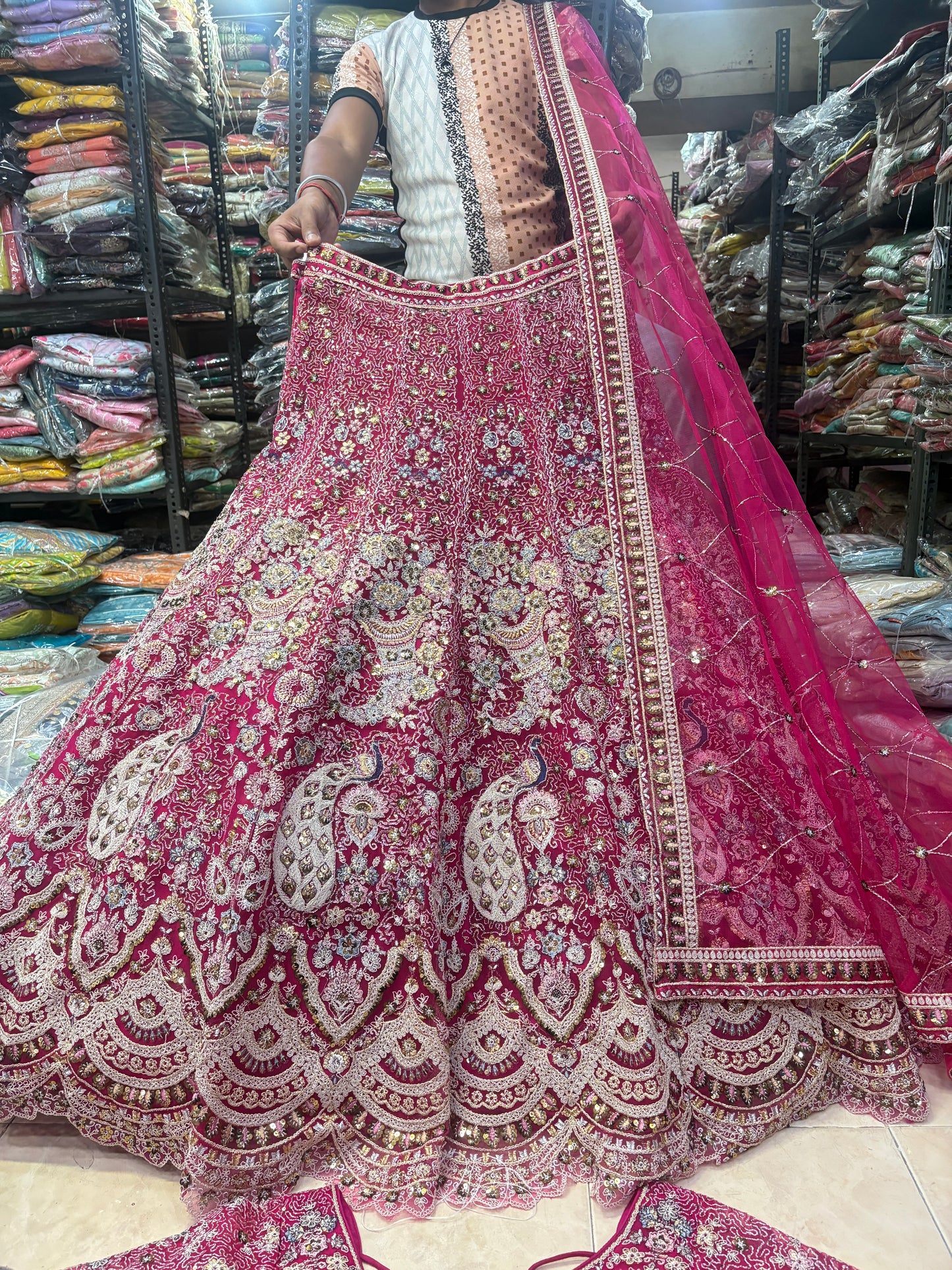 Something different Light pink peacock crop top Lehenga Happy Customer