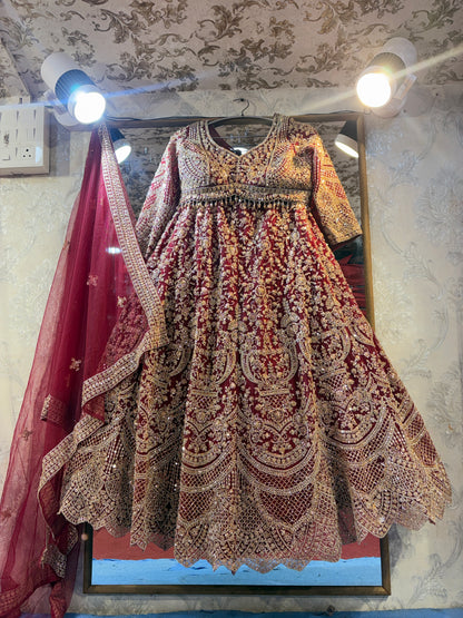 Eye catching maroon crop top Lehenga