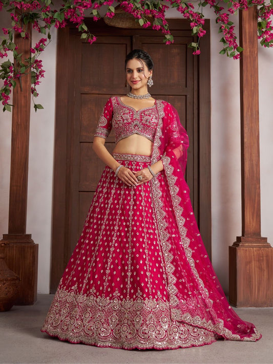 Hot Pink Designer Crop Top Lehenga