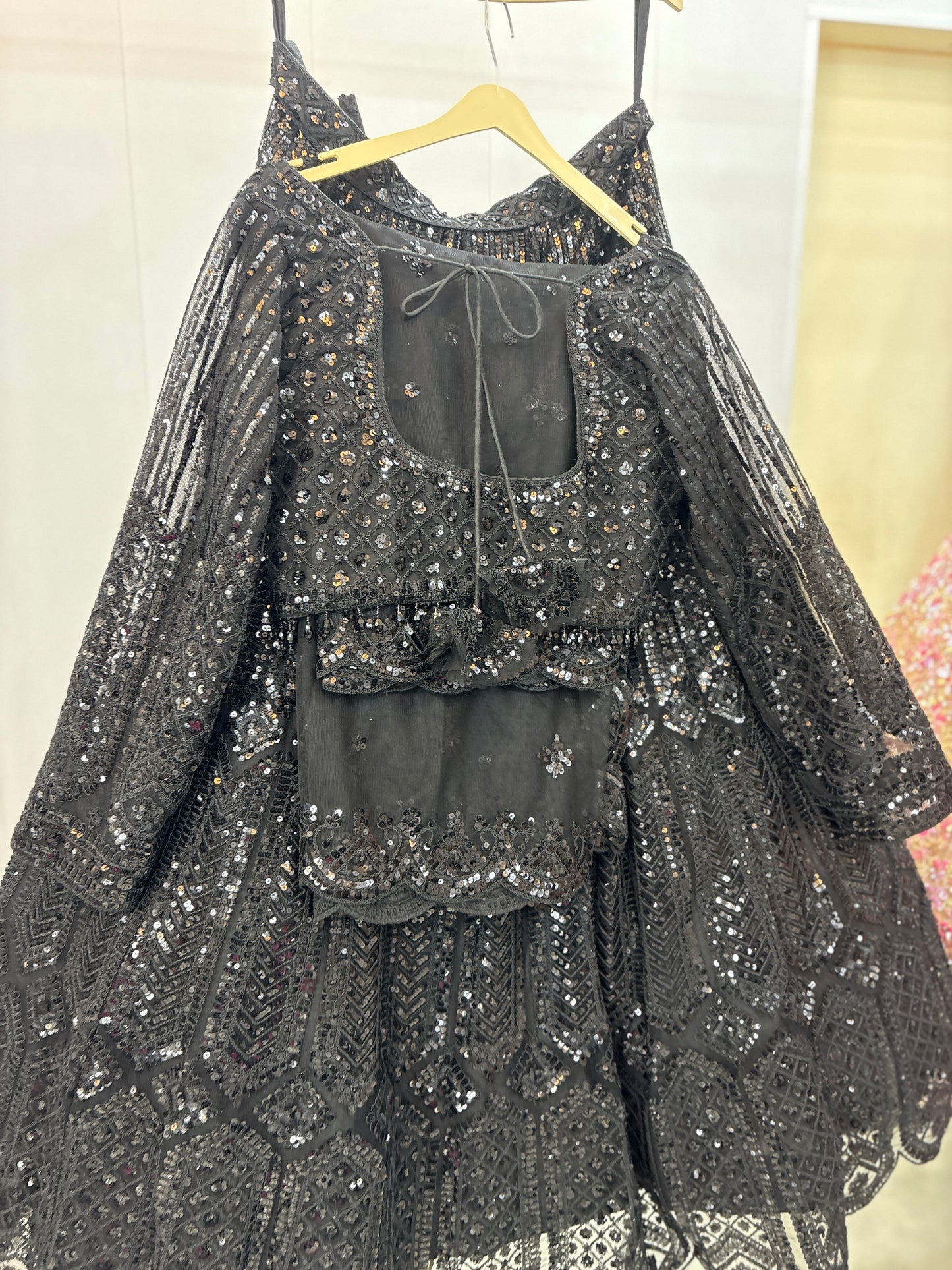 Eye catching Black On Black monotone Crop Top  lehenga