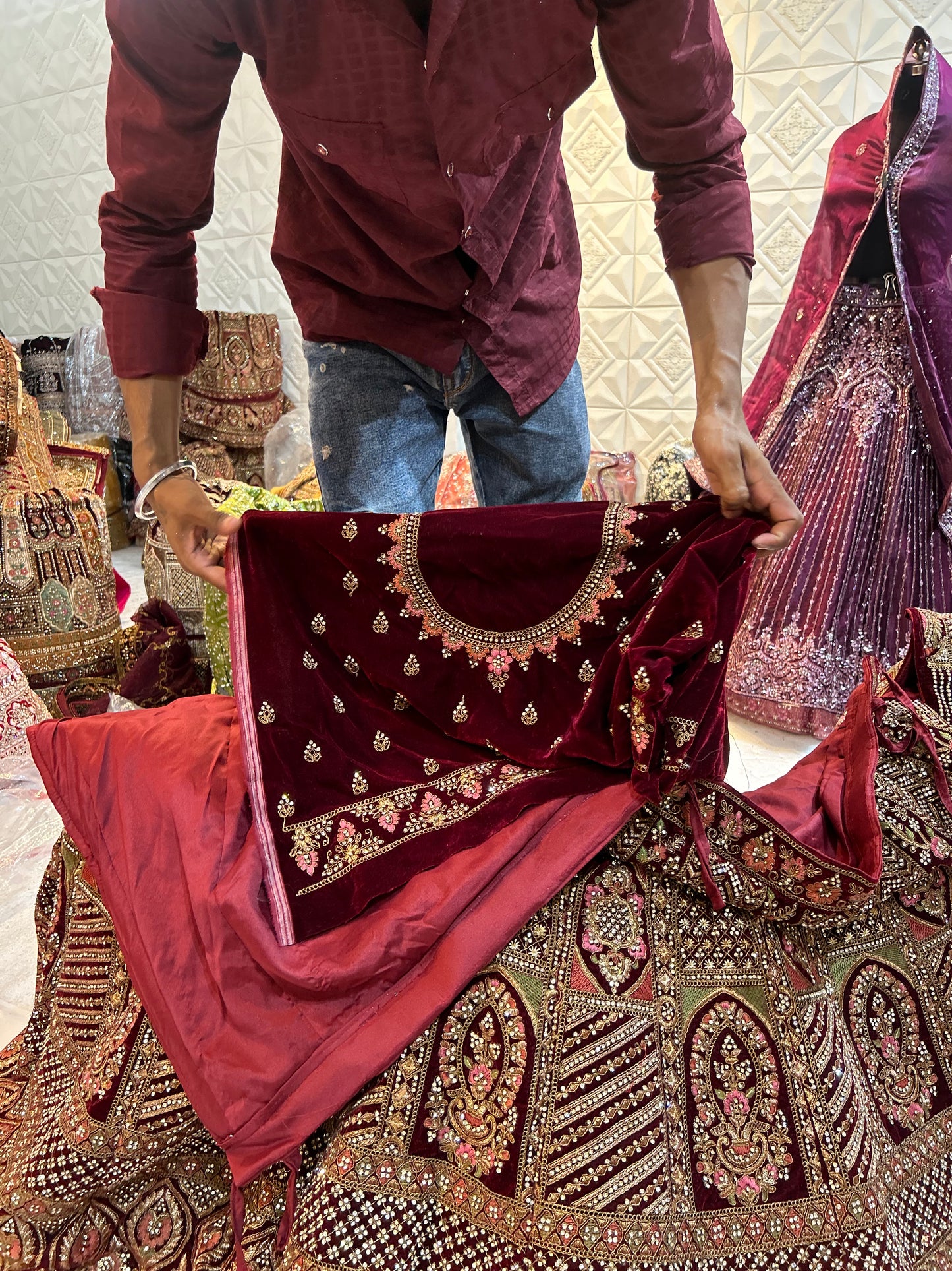 Glamorous maroon bridal Lehenga