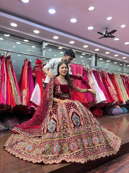 Stunning maroon bridal Lehenga