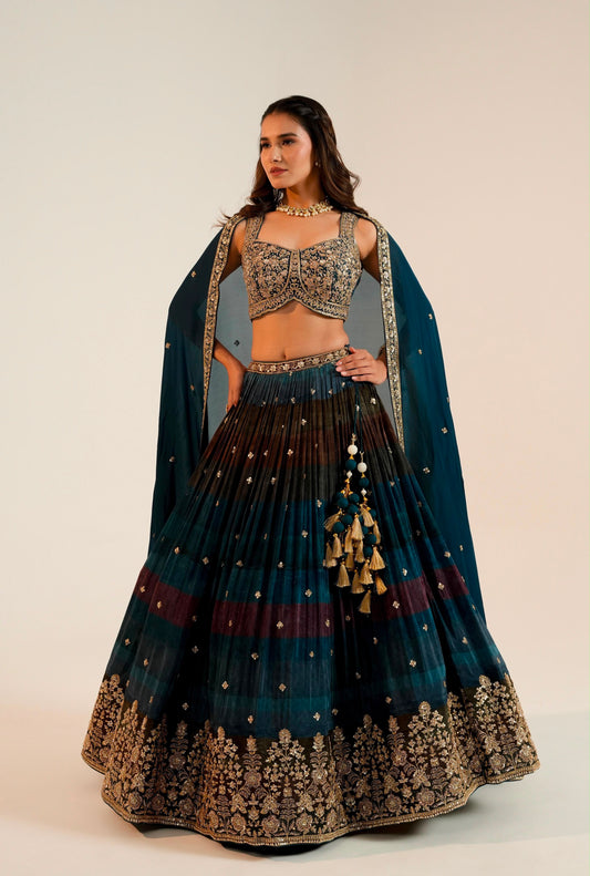 Dark Blue Designer  Crop Top Lehenga