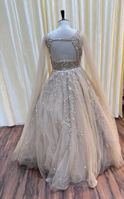 Baby pink brown mint green golden gown Lehenga