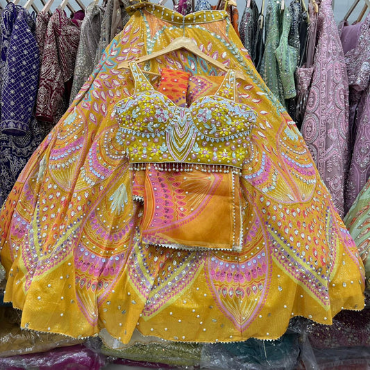 Yellow Haldi Mehendi PDP Crop Top Lehenga