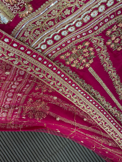 Tremendous rani pink handwork Doli Barat bridal Lehenga