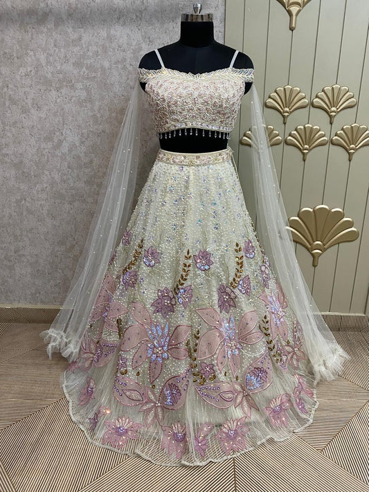 White PDP Crop Top Lehenga