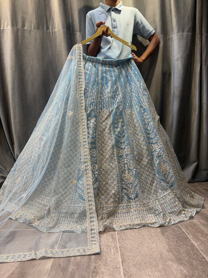 Astonishing Sky blue Crop Top Lehenga