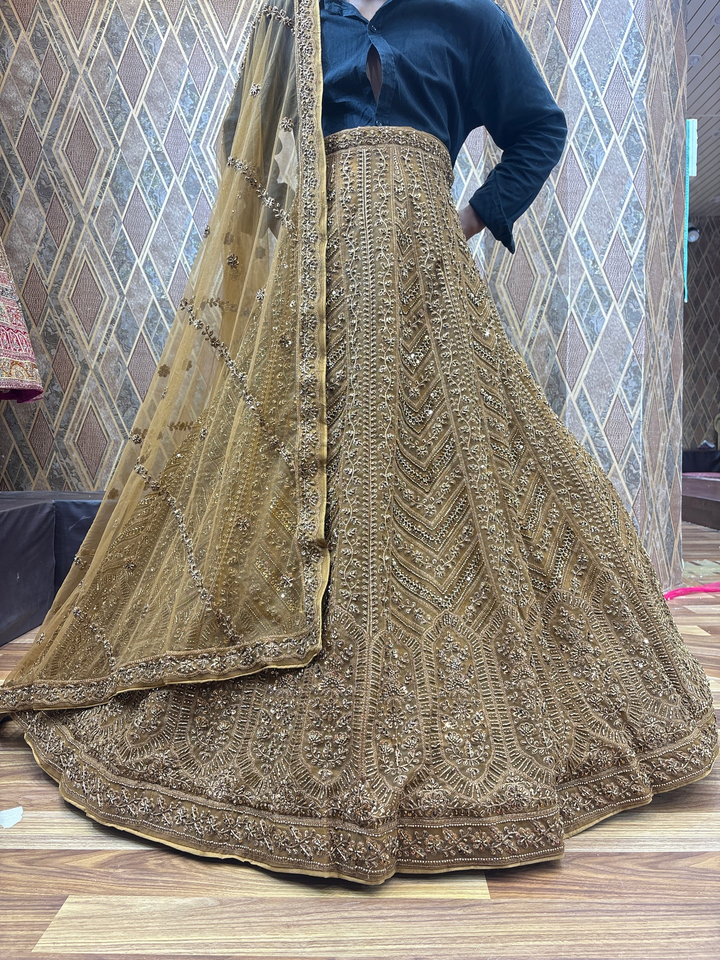 Majestic golden mirror work Lehenga