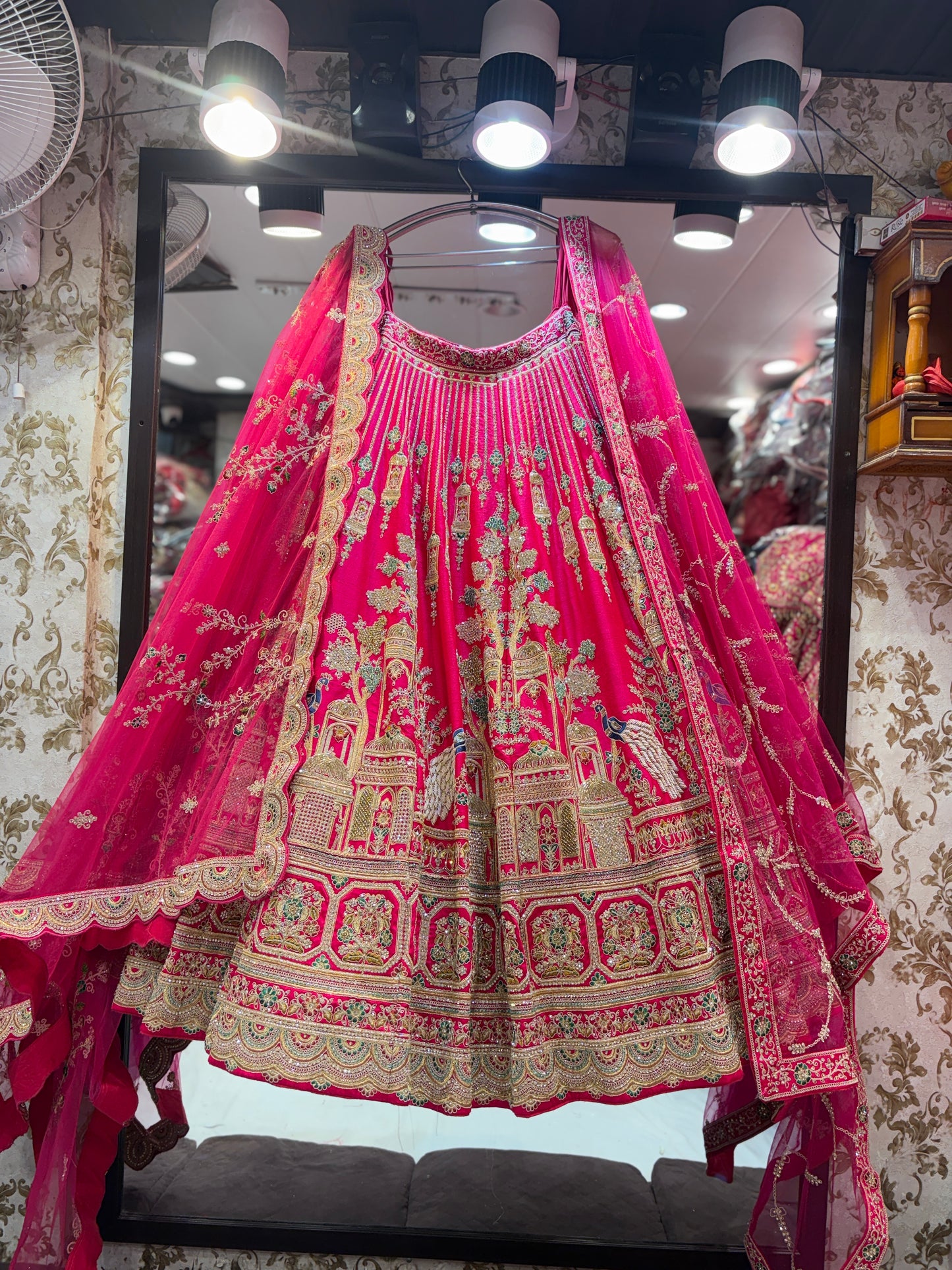 Fabulous rani pink peacock handwork bridal Lehenga