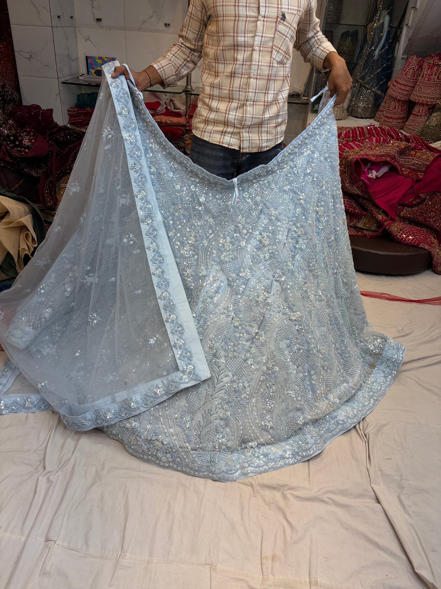 स्काई ब्लू डिजाइनर लहंगा