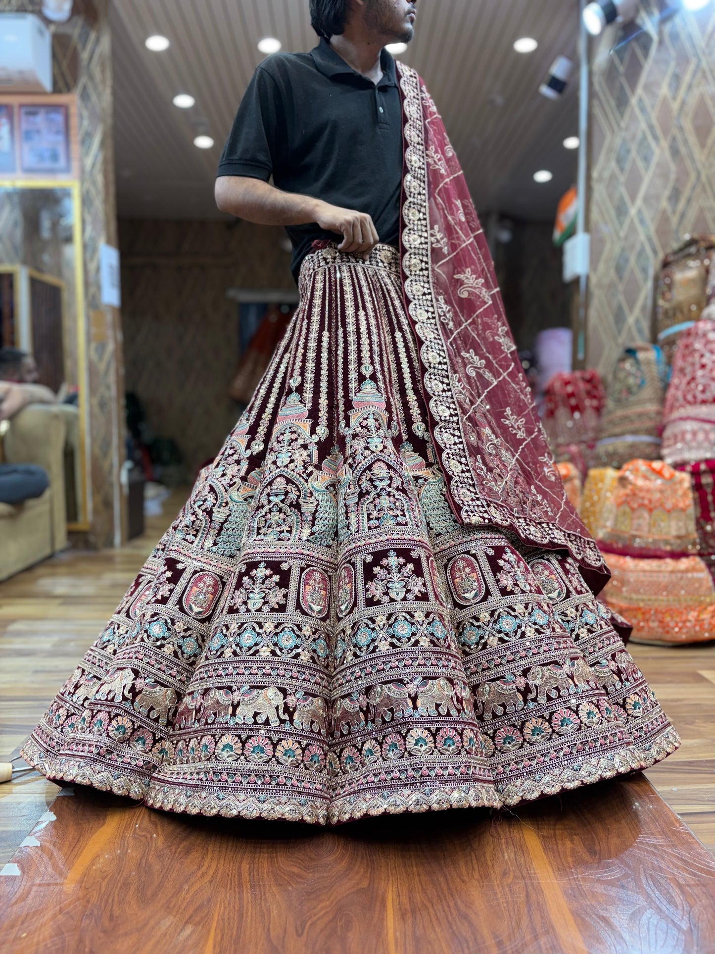 Peacock maroon Ball Bridal Lehenga