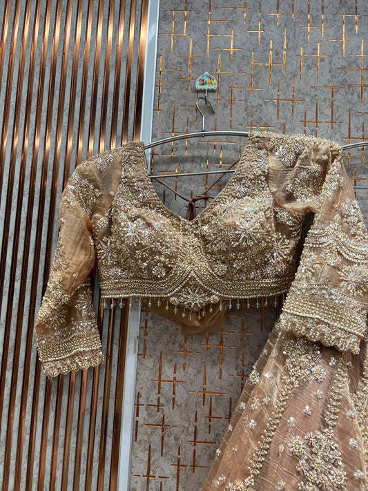Peach Salsa Crop Top Lehenga
