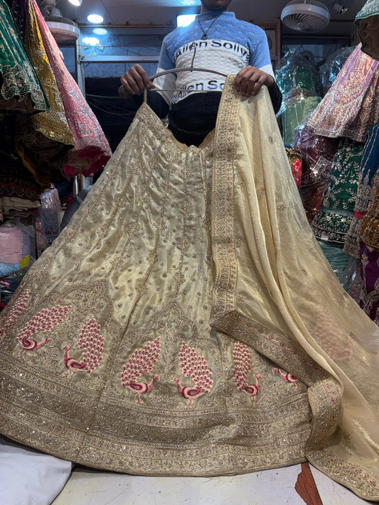 Astonishing golden Peacock Lehenga