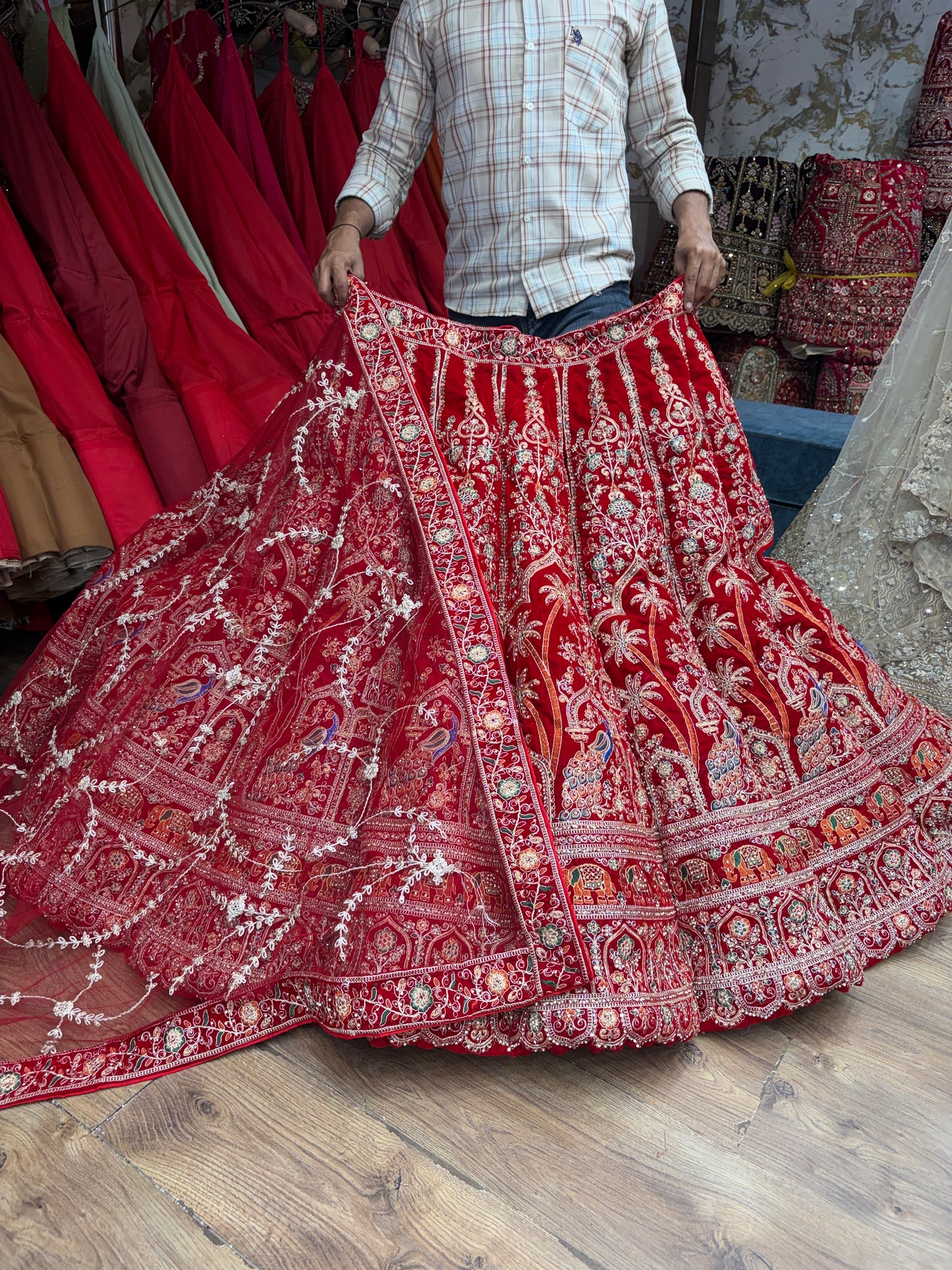 Red peacock Ball Bridal Lehenga