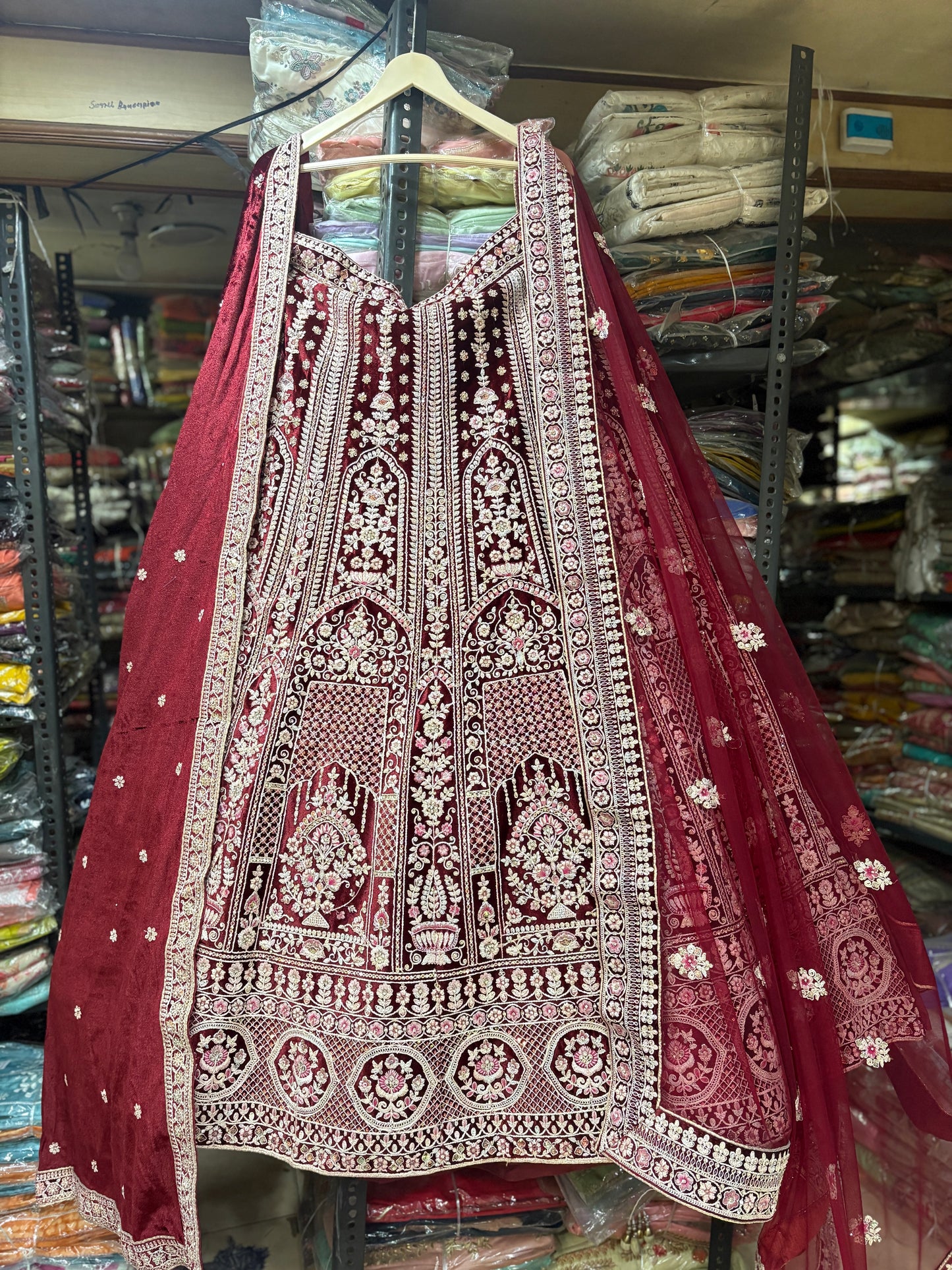 Stunning maroon double duptta bridal Lehenga