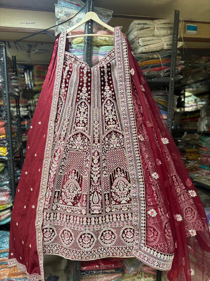 Stunning maroon double duptta bridal Lehenga