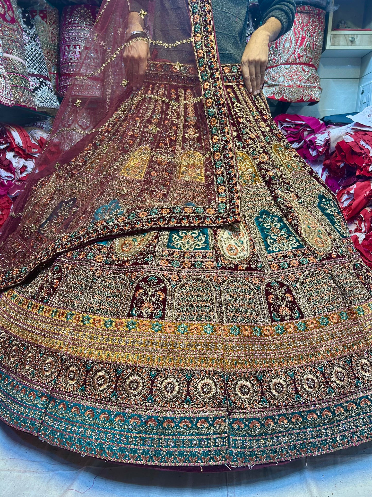 Fabulous maroon golden work bridal lehenga