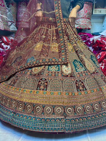 Fabulous maroon golden work bridal lehenga