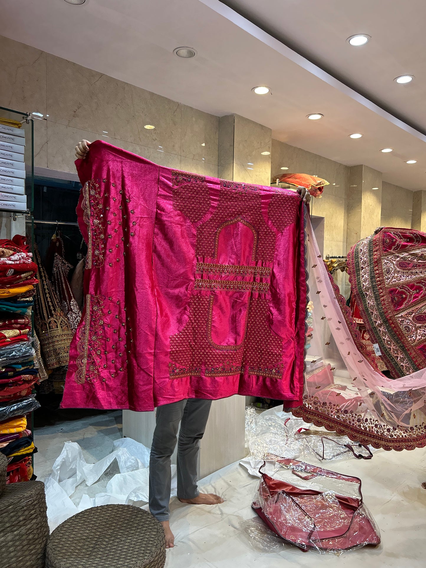 Lehenga rosa Kali Multi de primera calidad