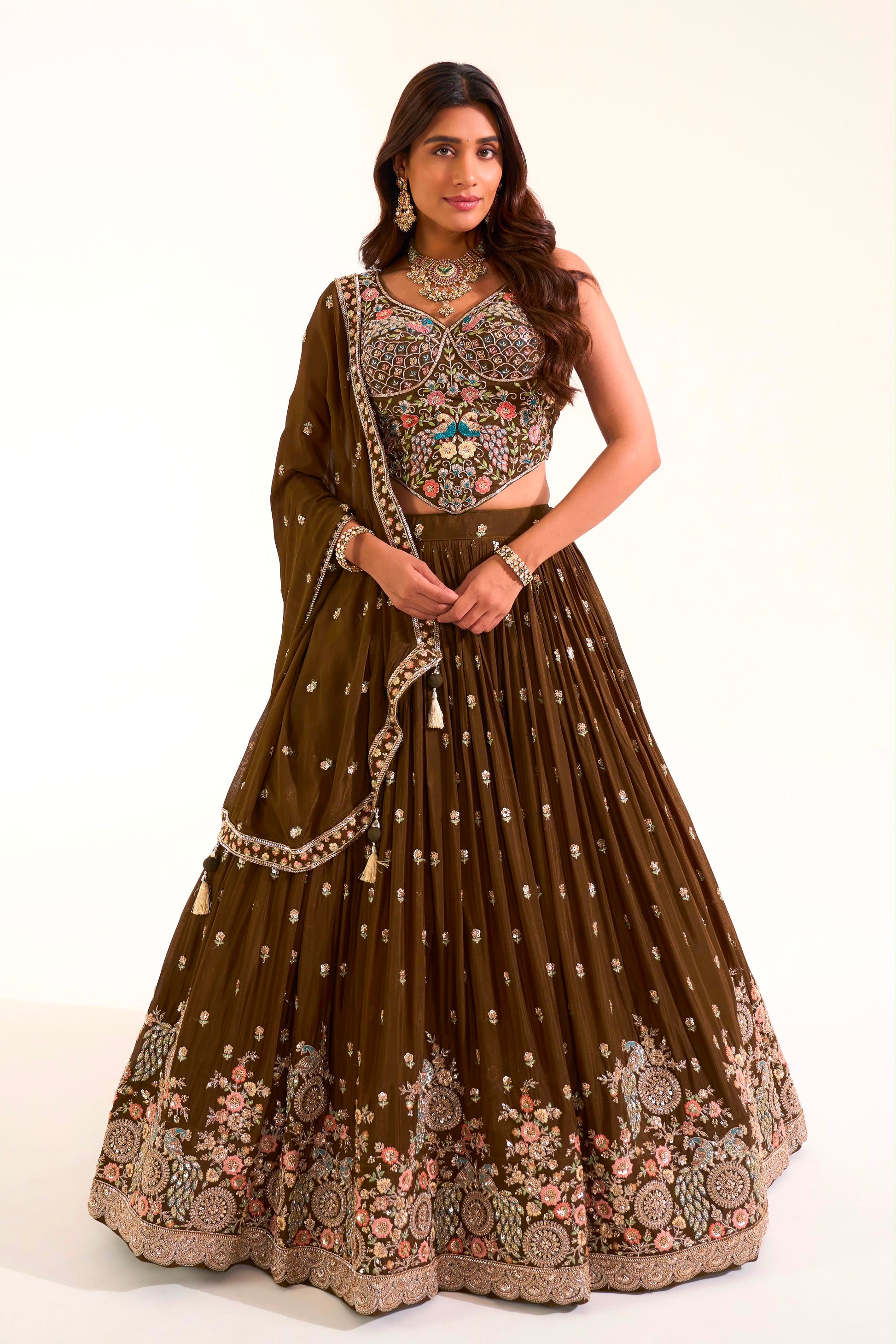 Mustard Designer  Crop Top Lehenga - Shopping World