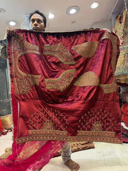 Attractive red pink maroon bridal Lehenga