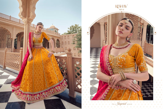 Yellow haldi TISSUE WITH DOLA SILKFABRIC WITH BEAD WORK Lehenga 1164 - Shopping World