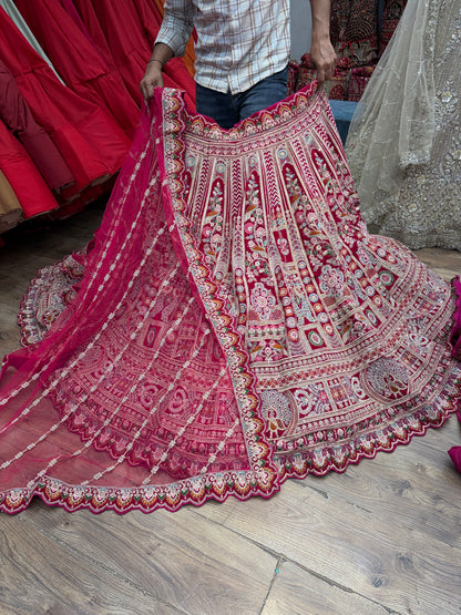 Rani pink Peacock Bridal Lehenga