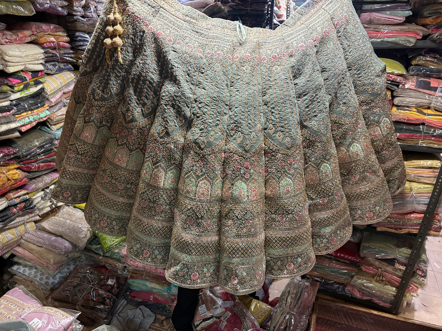 Designer green grey Ball bridal Lehenga