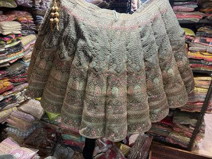 Designer green grey Ball bridal Lehenga