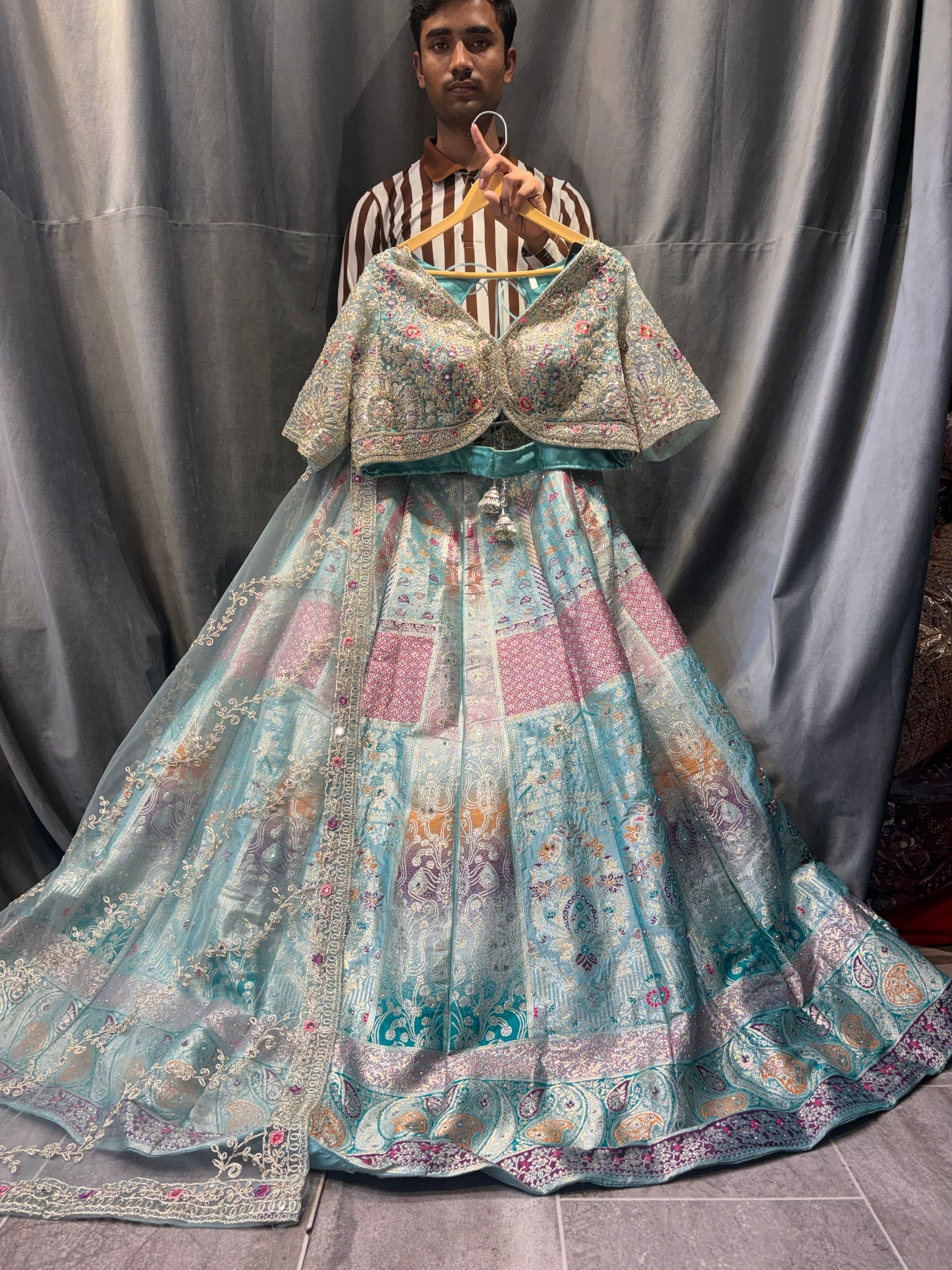 Something differentBlue pink Crop Top Lehenga