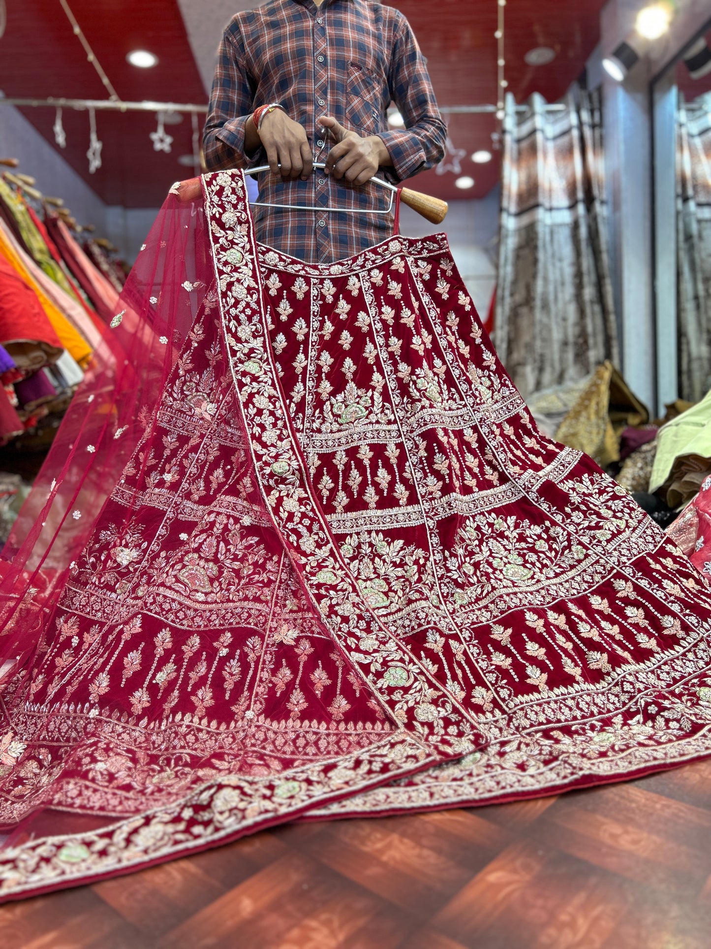 Something different maroon pure handwork zardozi dabka lehenga