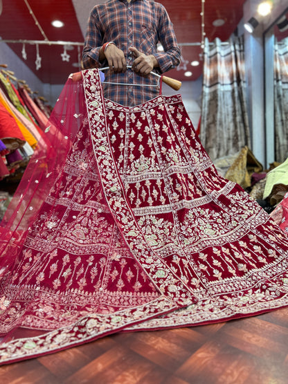 Something different maroon pure handwork zardozi dabka lehenga