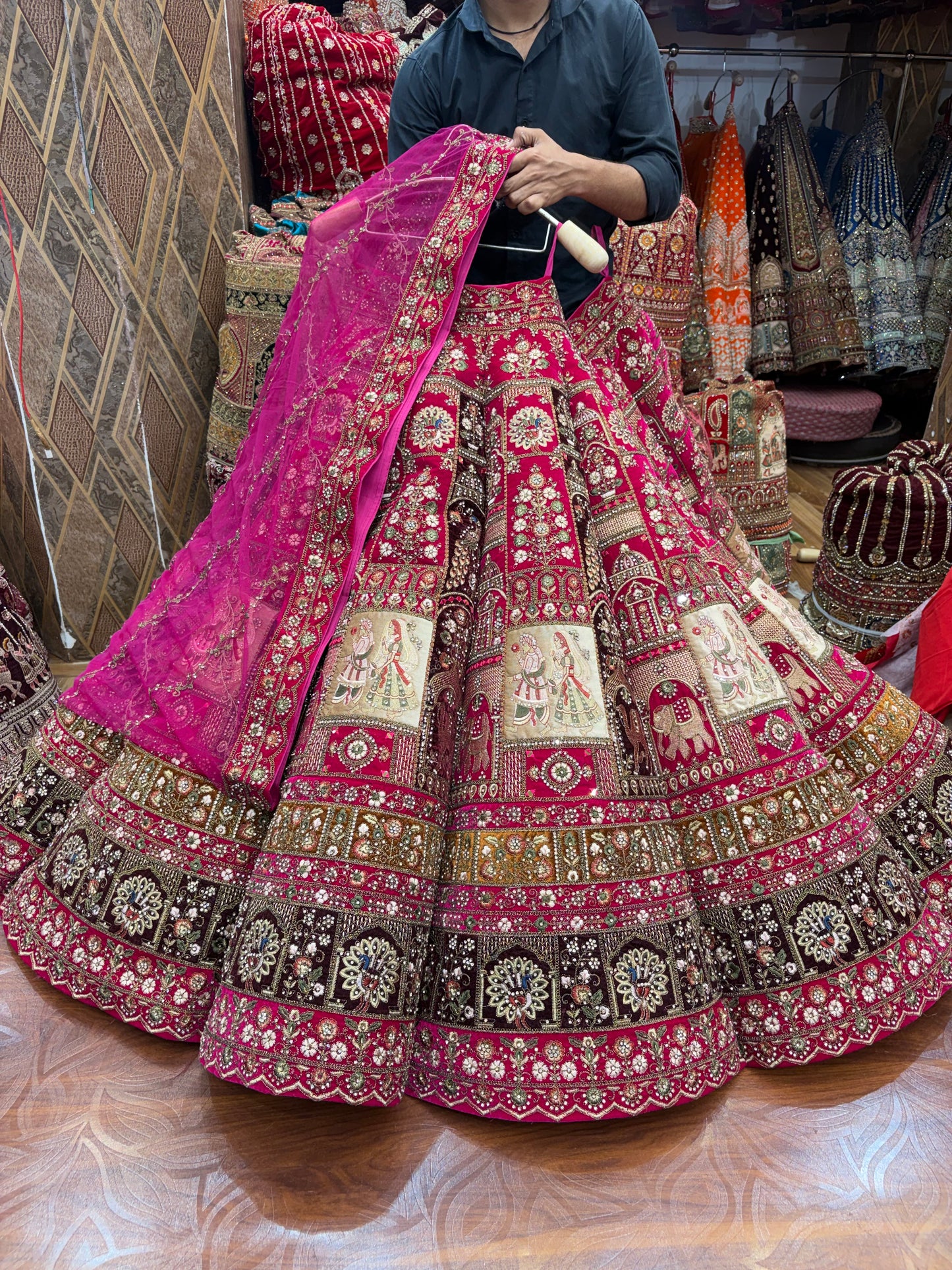 Rani pink Ball Bridal Lehenga