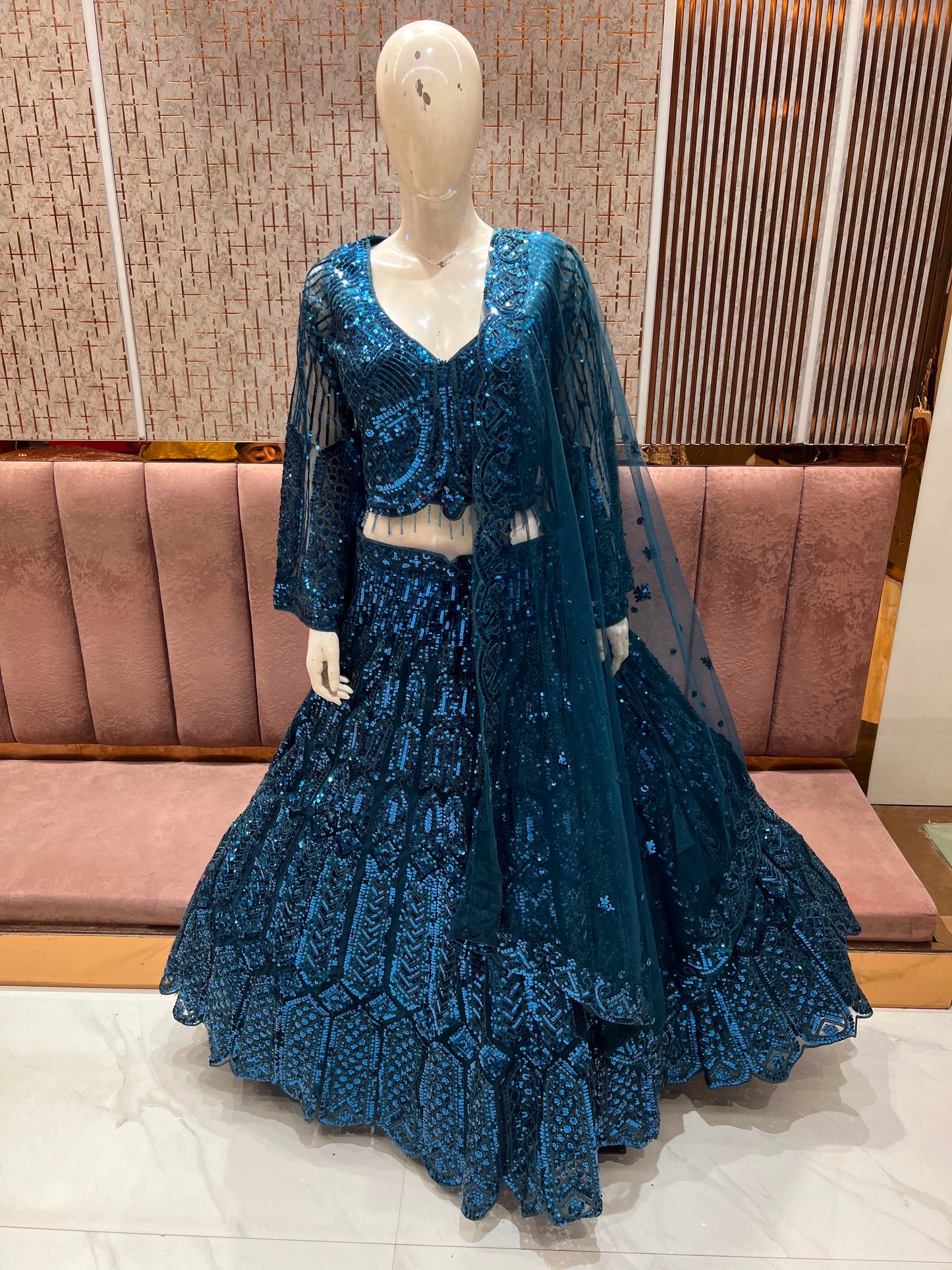 Blue on Blue Monotone Crop Top Lehenga Xxxl Size