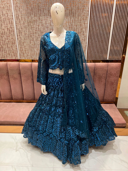 Blue on Blue Monotone Crop Top Lehenga Xxxl Size