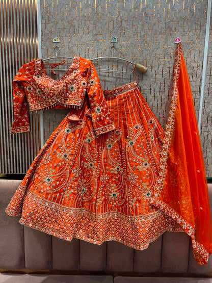 Orange jewellery theme crop Top Lehenga