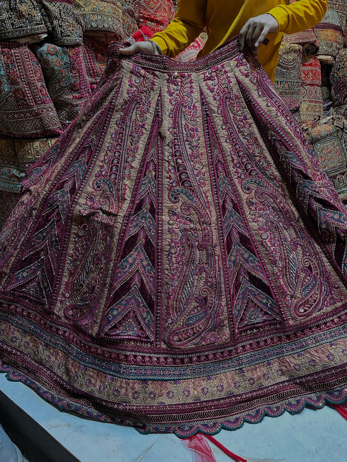 Heavy maroon Rajwada marwadi bridal lehenga