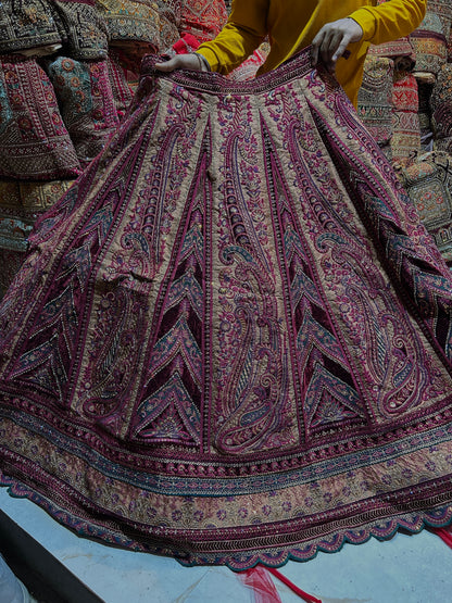 Heavy maroon Rajwada marwadi bridal lehenga
