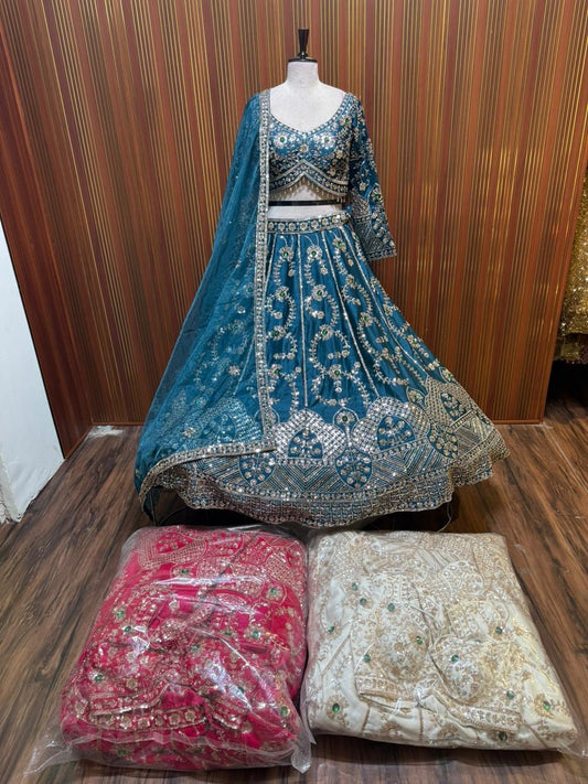 Blue white pink Crop top Lehenga