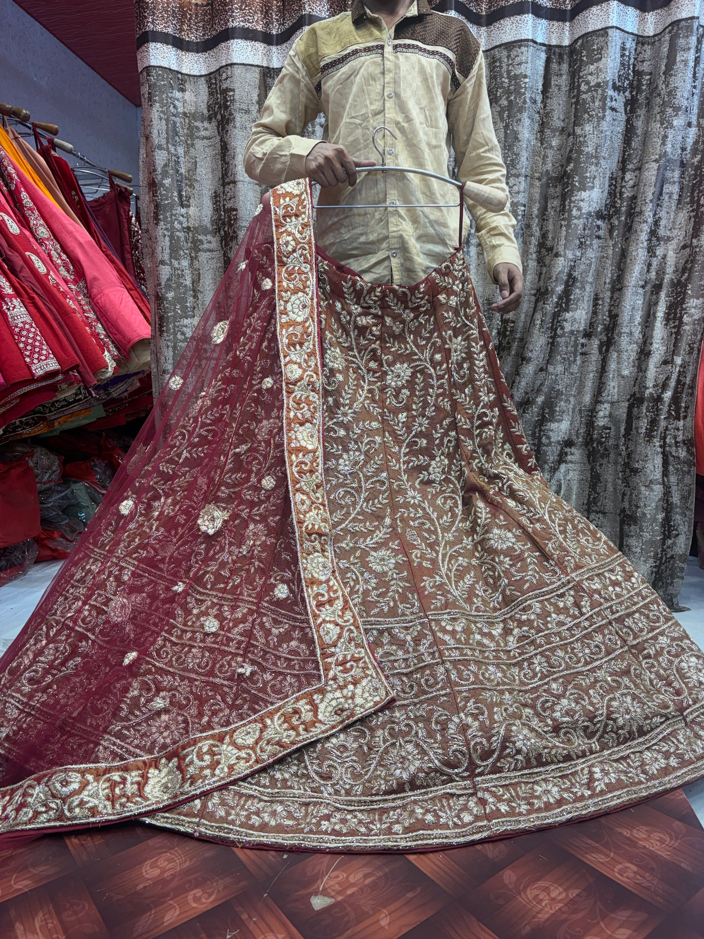 Eye catching orange peach bridal Lehenga